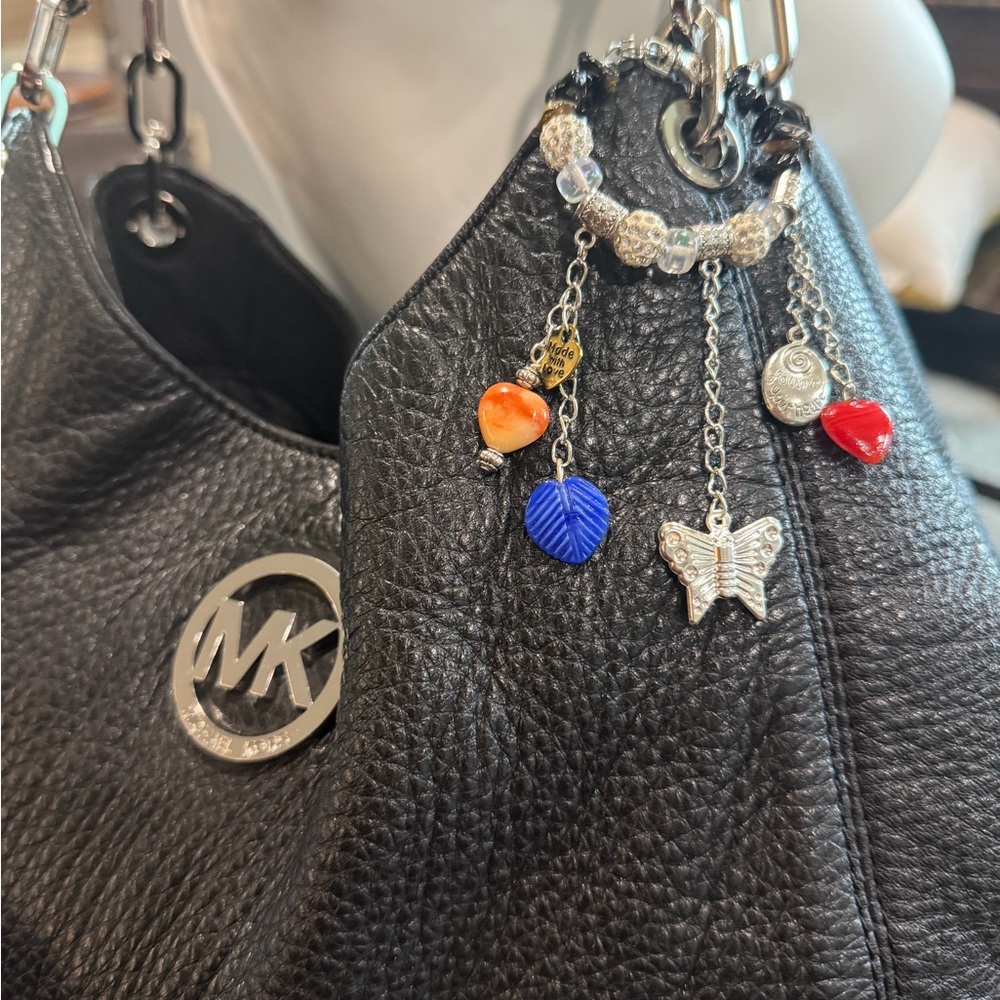 Michael Kors Black Pebbled Leather & Handcrafted Jewelry Bag Charm - Picture 7 of 9